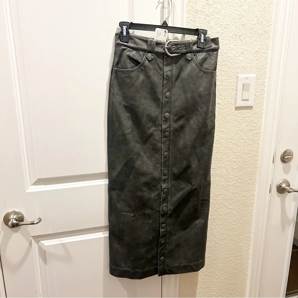 NWT Free People Astoria Vegan Leather Western Belted Maxi Skirt
